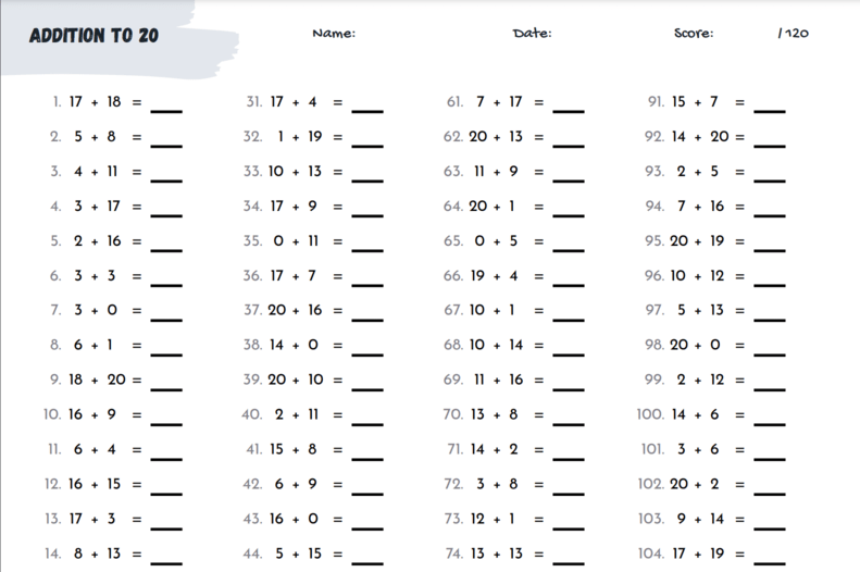 Addition worksheet